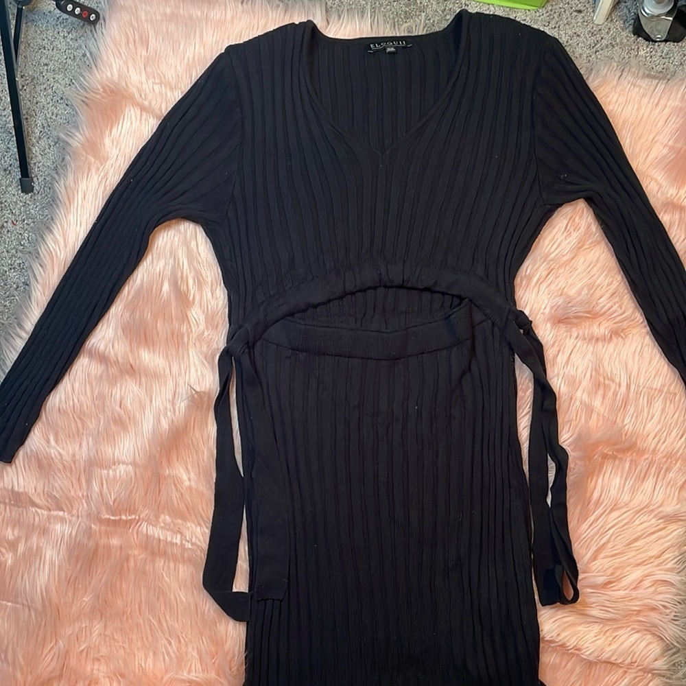 Eloquii Woman’s Long‎ Sleeve Black Sweater Cut Out Midi Dress Size 18/20